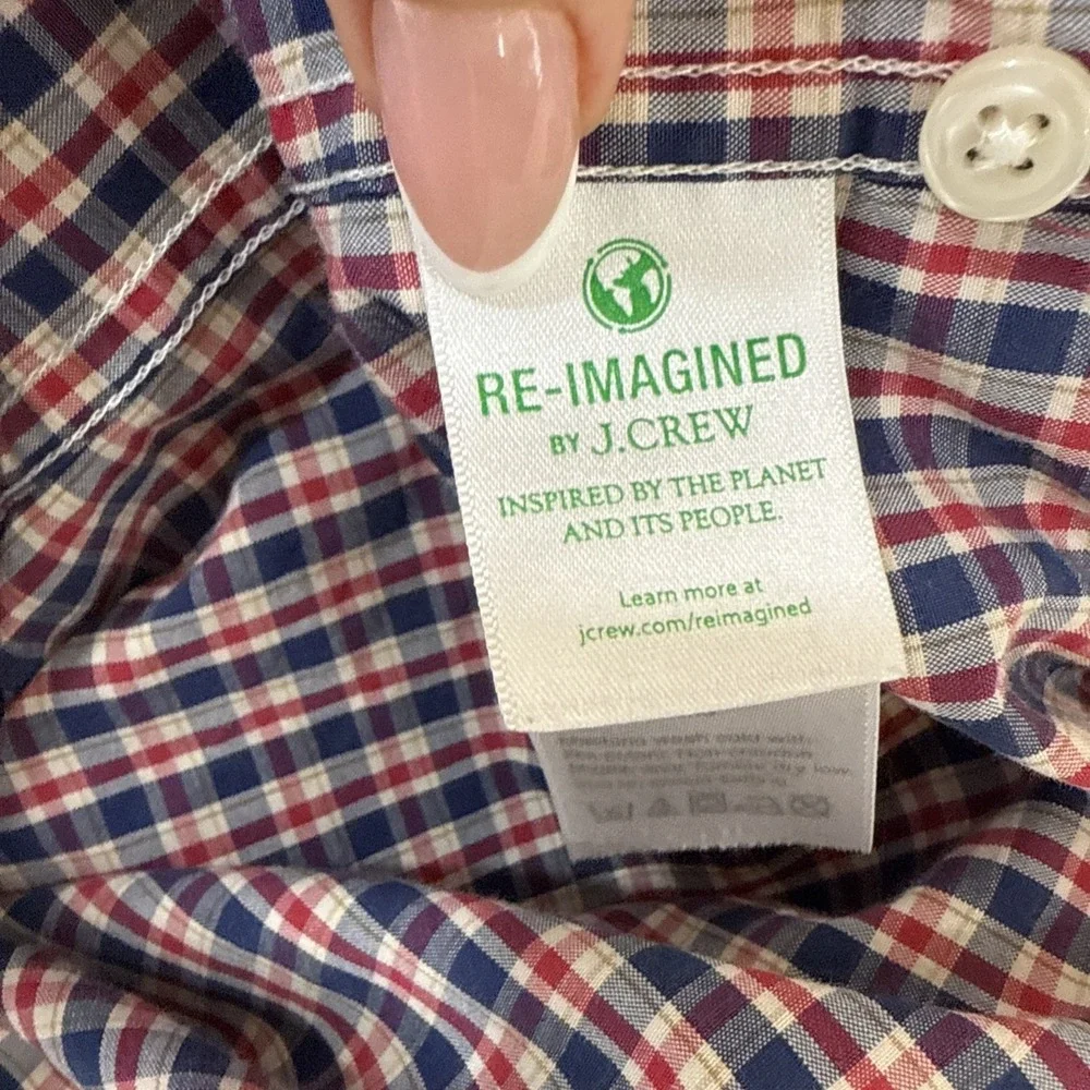 J.Crew Button Down Plaid Shirt Mens Larg Slim Secret Wash Organic Cotton Grunge‎
